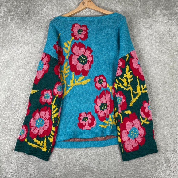 The Pioneer Woman Sweater Womens 2XL Blue Floral Knit Boho Cottage Pullover - Picture 4 of 7